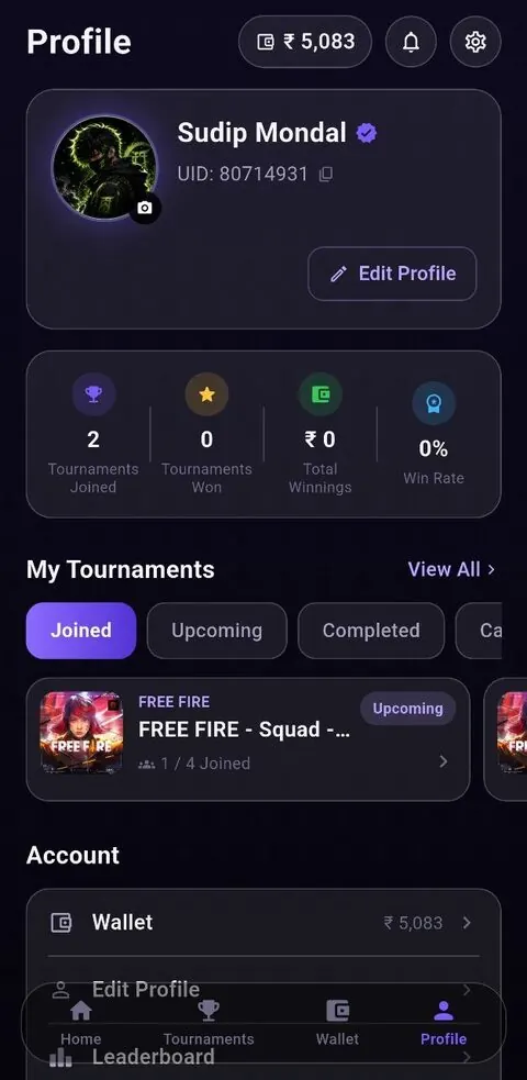 ClassyBattle Profile screen