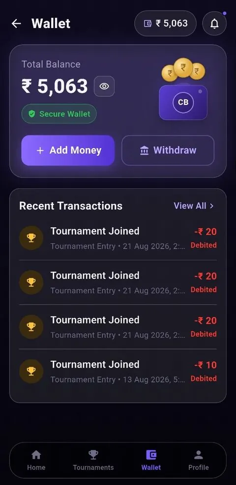 ClassyBattle Wallet screen